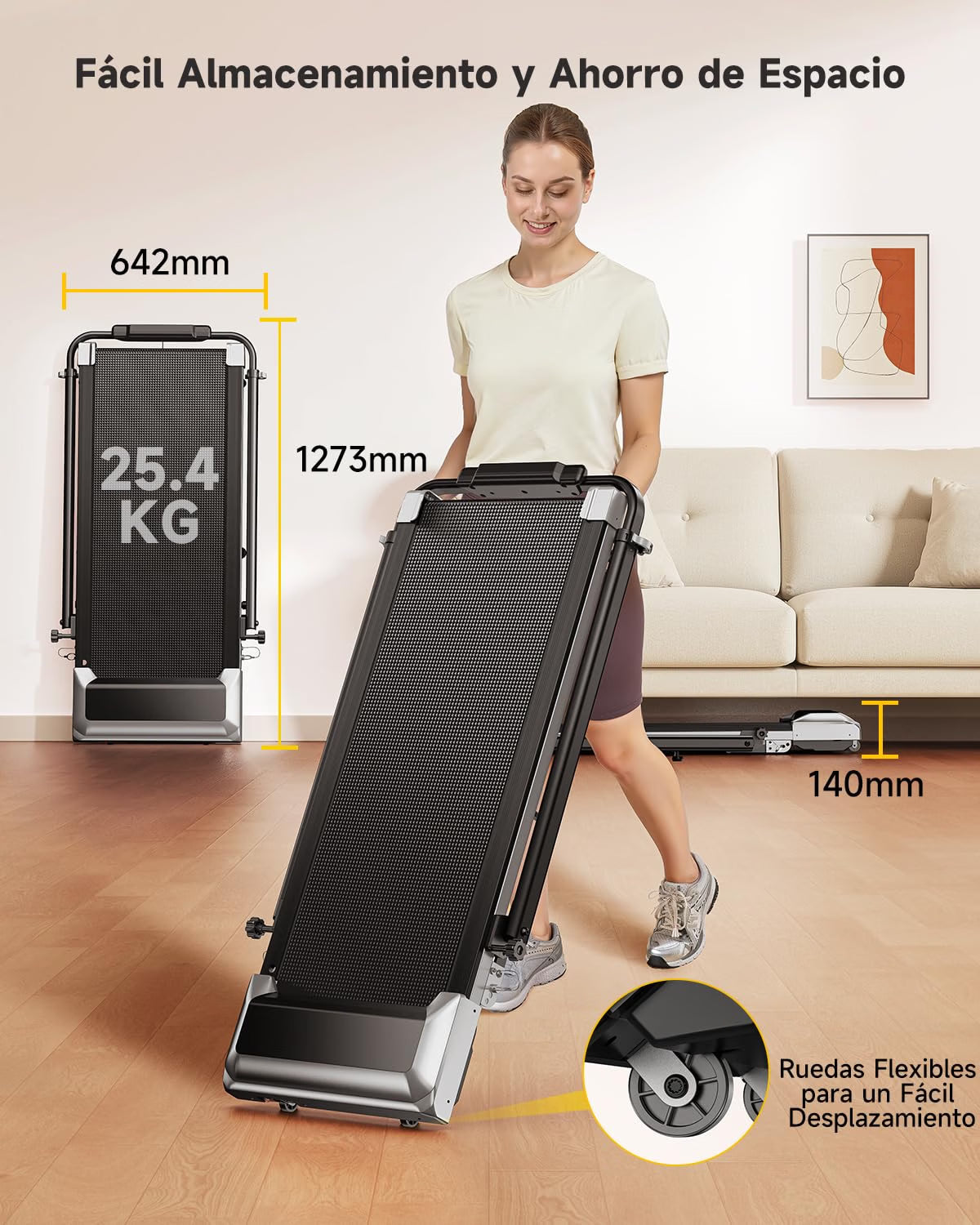2026 Cinta de correr plegable 6 en 1 con inclinación 1 % / 6 % / 12 %, pasamanos telescópicos ajustables, 2,5 HP, 12 km/h, pantalla LED, mando y app