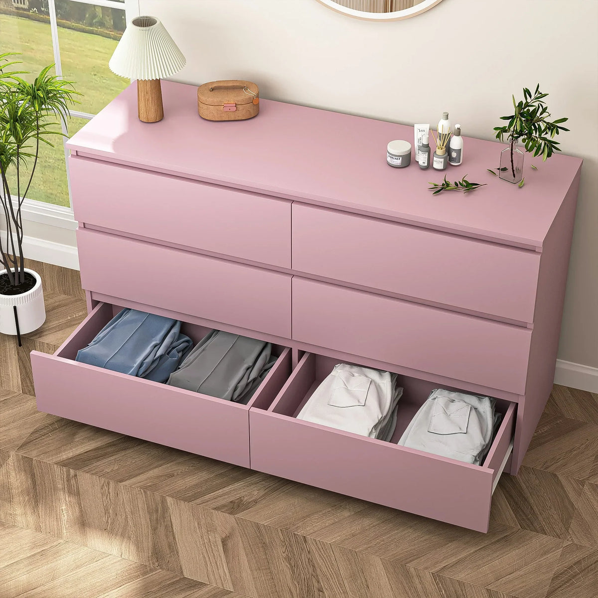 2026 NewResenkos Modern Mid Century 6 Drawer Wide Dressers Chests for Bedroom, Chest of Drawer Organizer Grey