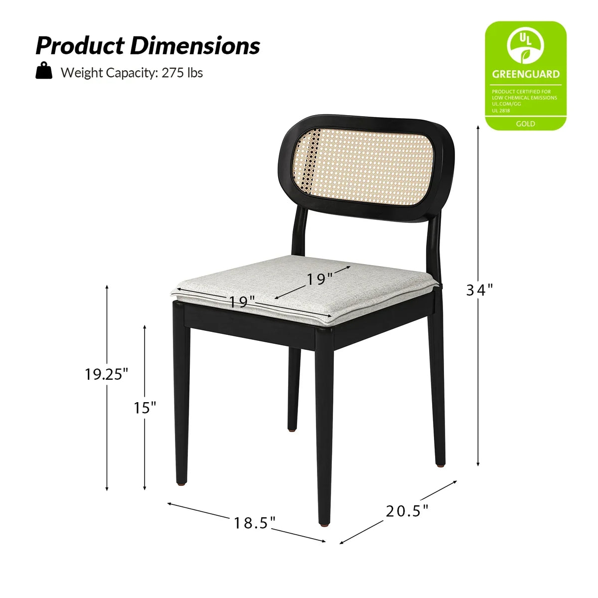 2026 NewRattan Dining Chairs Set of 2 Wooden Armchairs Removable Cushion Home Kitchen Restaurant Acorn