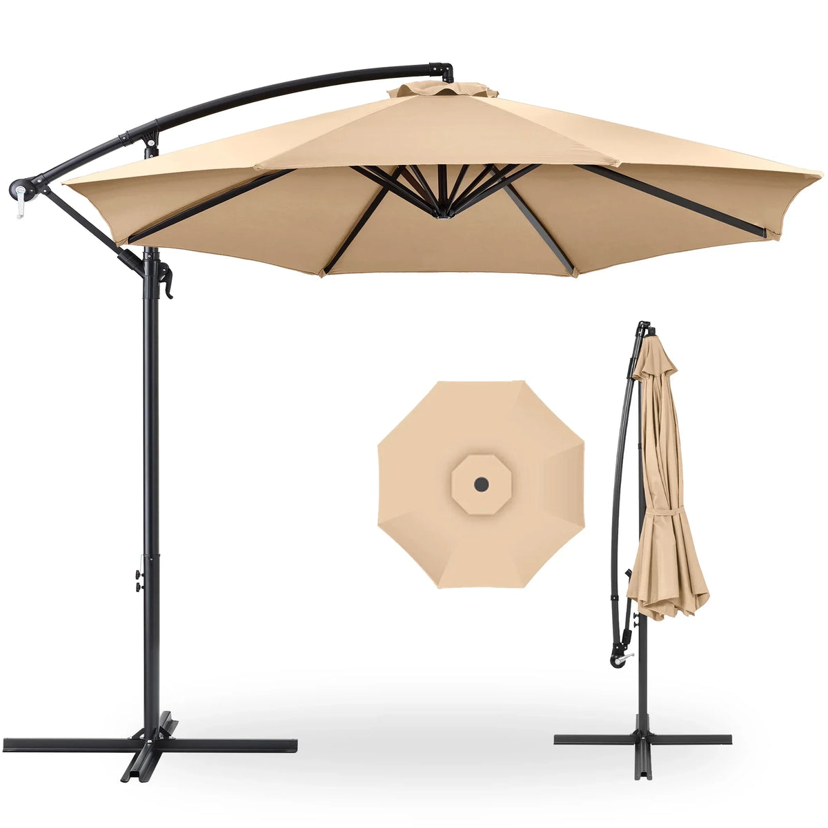 2026 NewBest Choice Products 10ft Offset Hanging Outdoor Market Patio Umbrella w/ Easy Tilt Adjustment - Tan
