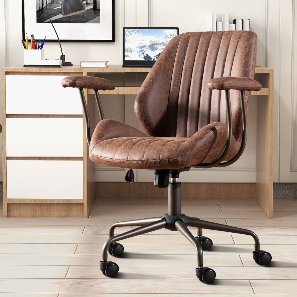 2026 NewOvios Ergonomic Office Chair Modern Computer Desk Suede Fabric Desk Chair with Lumbar Support for Home Office