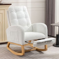 2026 NewModern Accent Rocking Chair with Pull-out Footrest,Nursery Glider Chair with Solid Wood Legs & Side Pocket,Upholstered Lounge Chair with High Backrest,White
