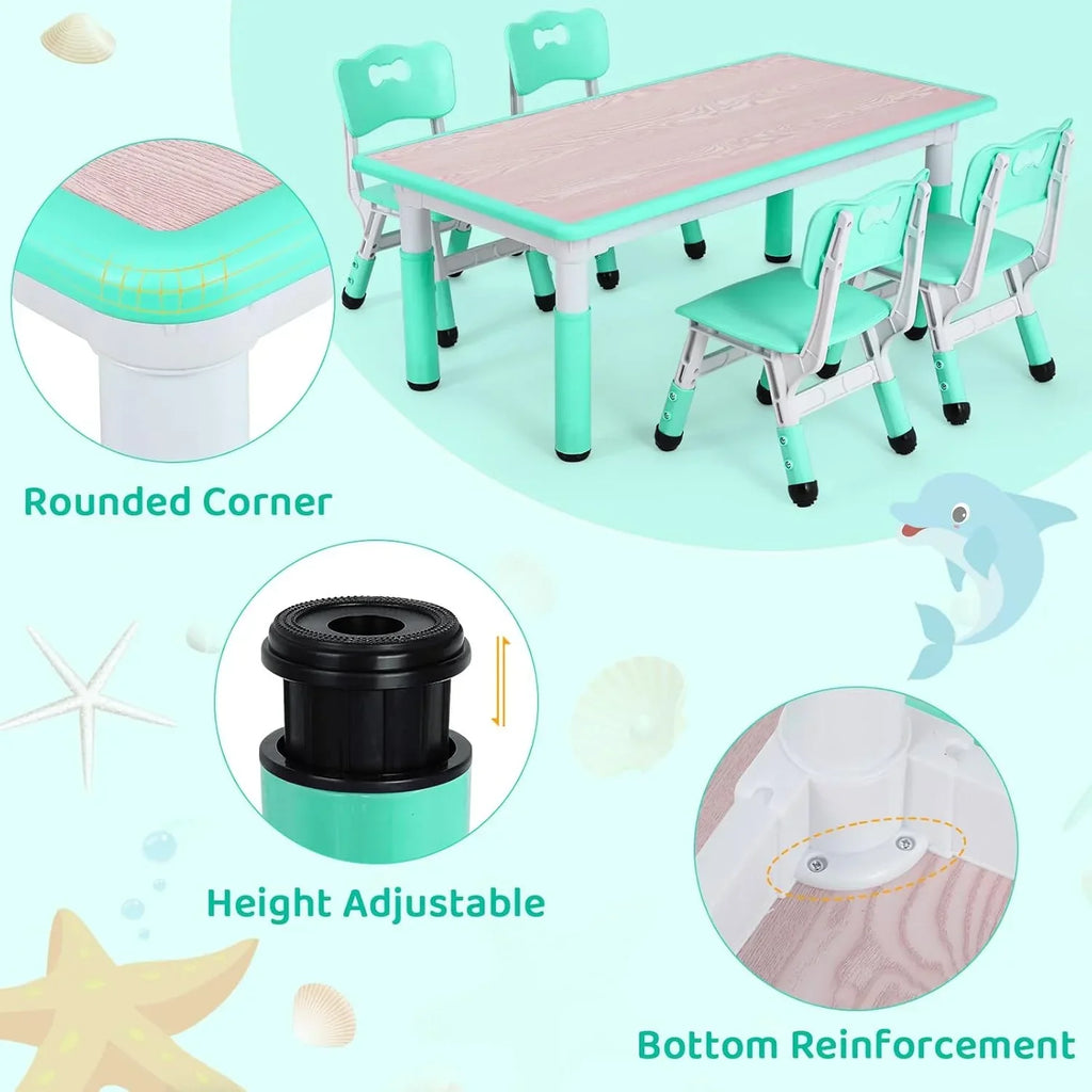 2026 NewLAZY BUDDY Kids Table and 4 Chairs Set, Height Adjustable Toddler Desk with Graffiti Desktop, Kids Activity Table Set for Daycare, Home