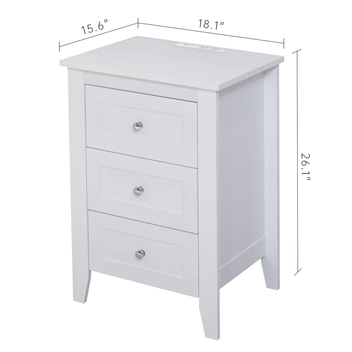 2026 NewGlavbiku Modern White 3 Drawer Nightstand Set of 2 with USB Ports & Power Outlets for Bedrooms,Adult