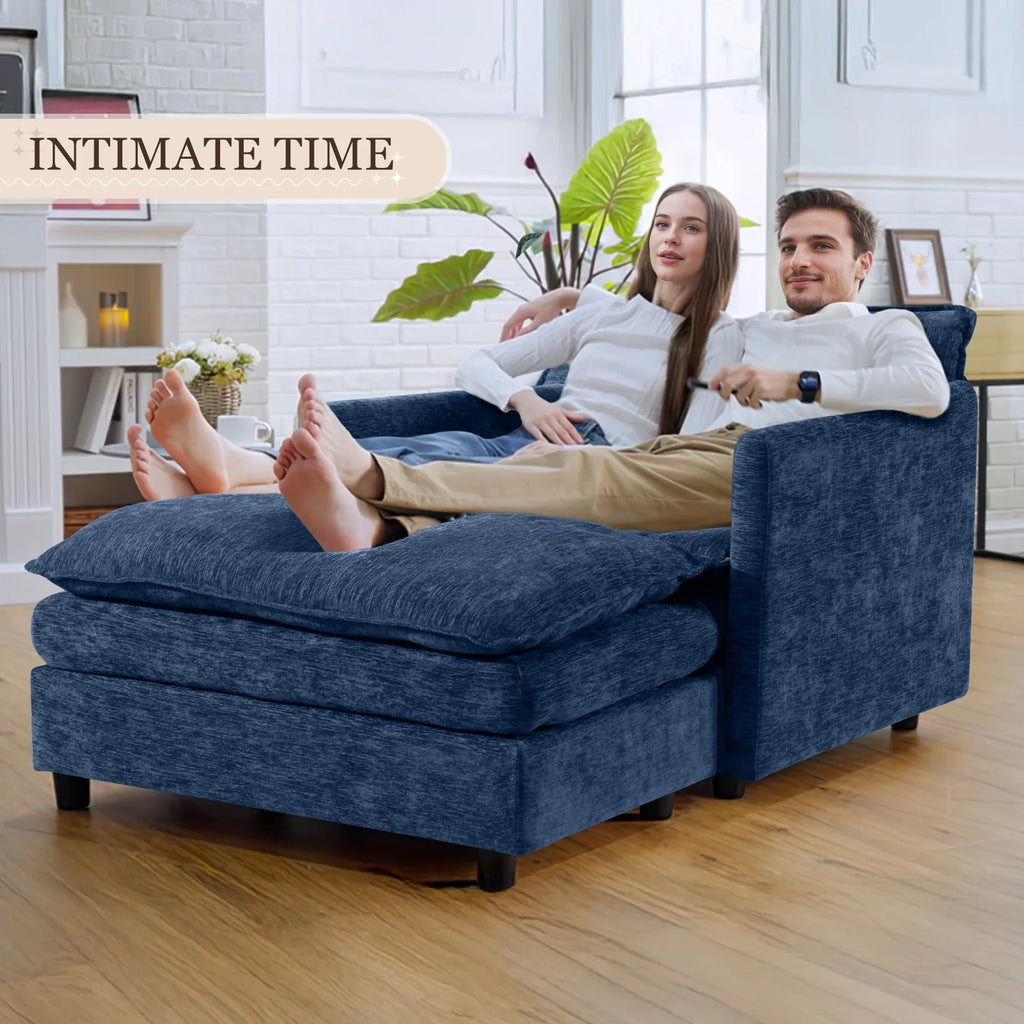 2026 NewMuumblus Oversized Lounge Chair with Ottoman, Cloud Accent Armchair for Living Room, Beige Chenille