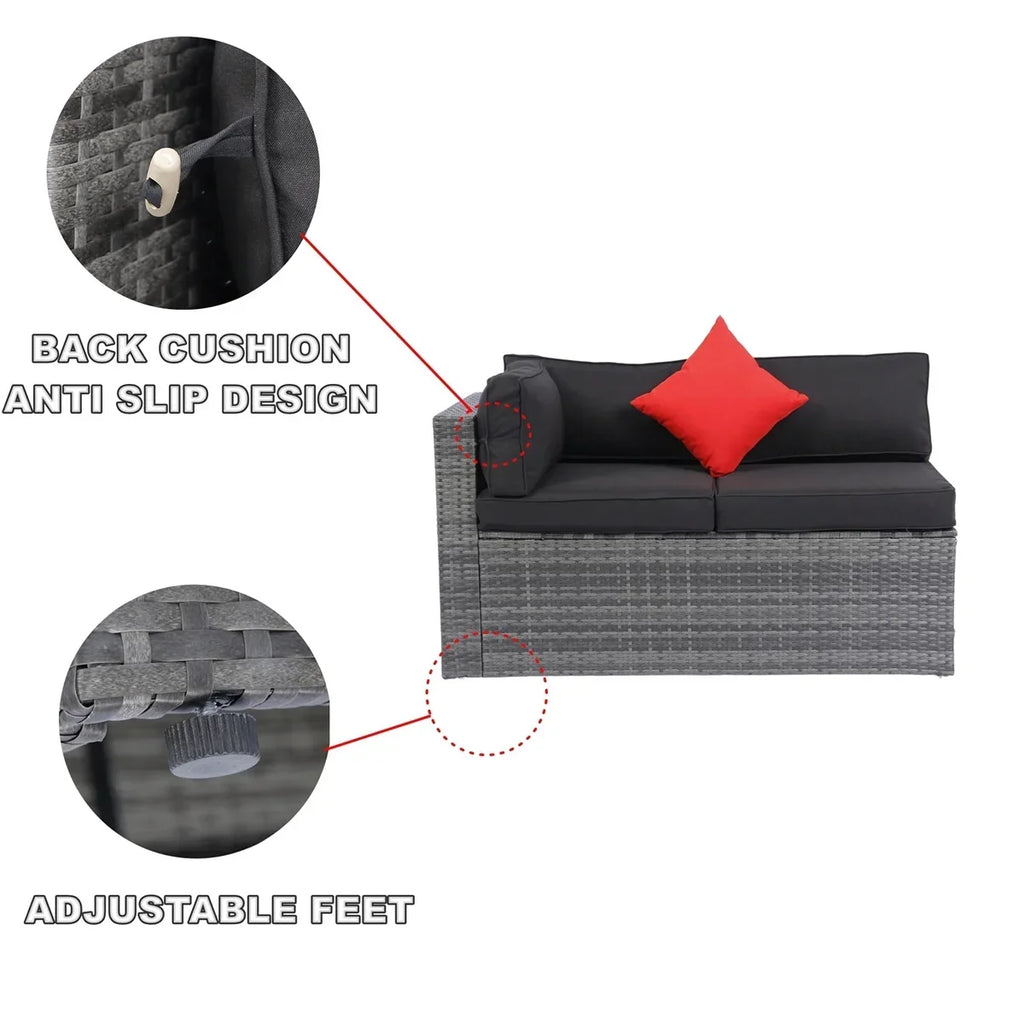 2026 New7 Piece Patio Furniture Sets Outdoor Sectional PE Rattan Outdoor Furniture Patio Conversation Set with Cushions and Glass Coffee Table, for Balcony Lawn and Garden, Gray