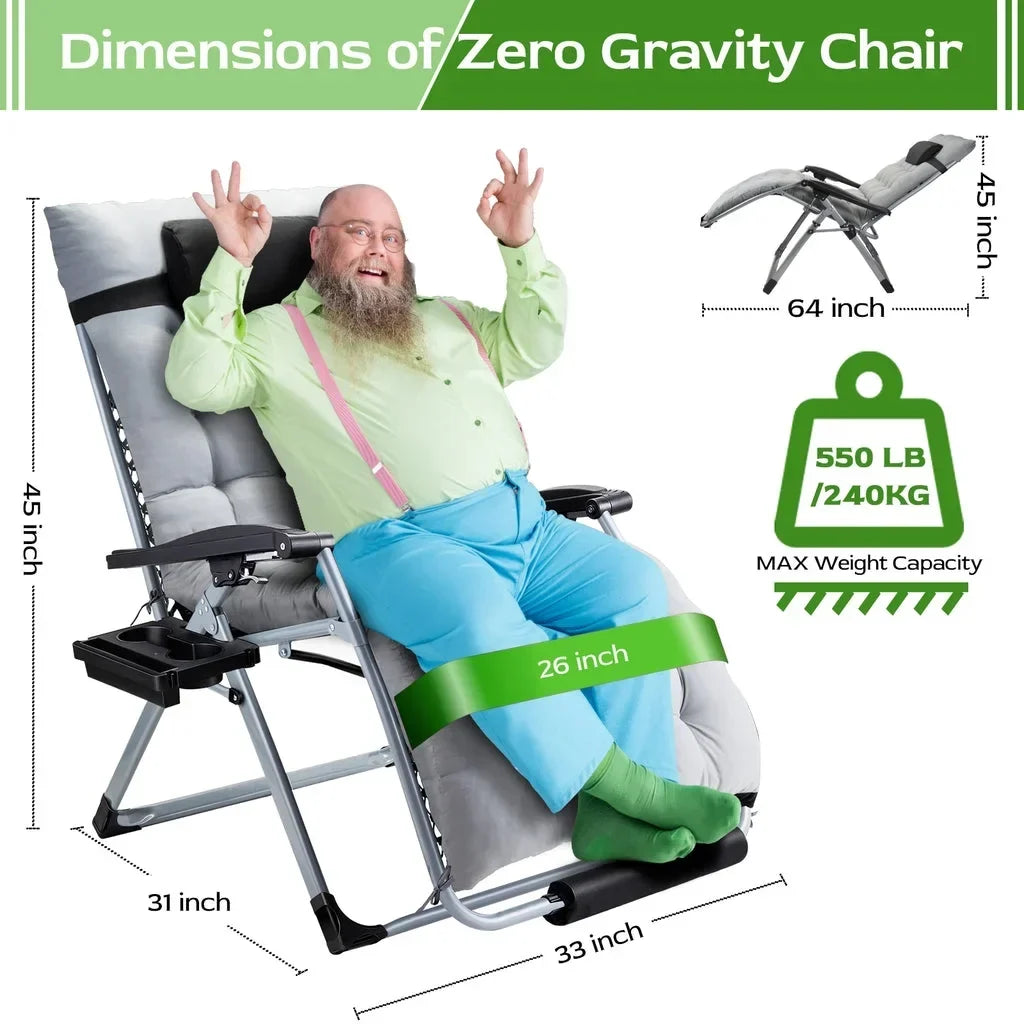 2026 NewVECUKTY XXL Oversize Zero Gravity Chair - 500lb Capacity, 33-Inch Wide Padded Seat, Folding Travel Recliner for Outdoor / Indoor Use - Patio, Lawn, Black, Portable and Heavy Duty