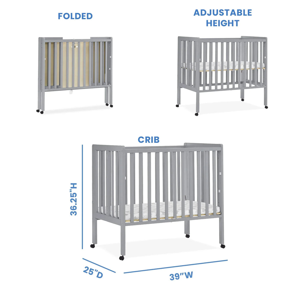 2026 NewDelta Children Lee Portable Folding Mini Crib with 1.5-Inch Mattress - Greenguard Gold Certified, Bianca White