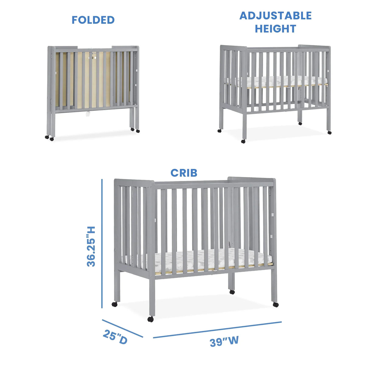2026 NewDelta Children Lee Portable Folding Mini Crib with 1.5-Inch Mattress - Greenguard Gold Certified, Bianca White