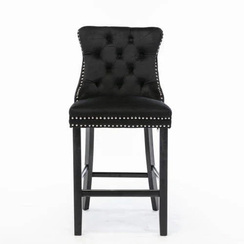 2026 NewVelvet Bar Stools Set of 2, Upholstered Counter Height Bar Chair with Rivet and Button Trim, Bar Stool with Back and Footrest, for Dining Room, Kitchen, Pub, Gray