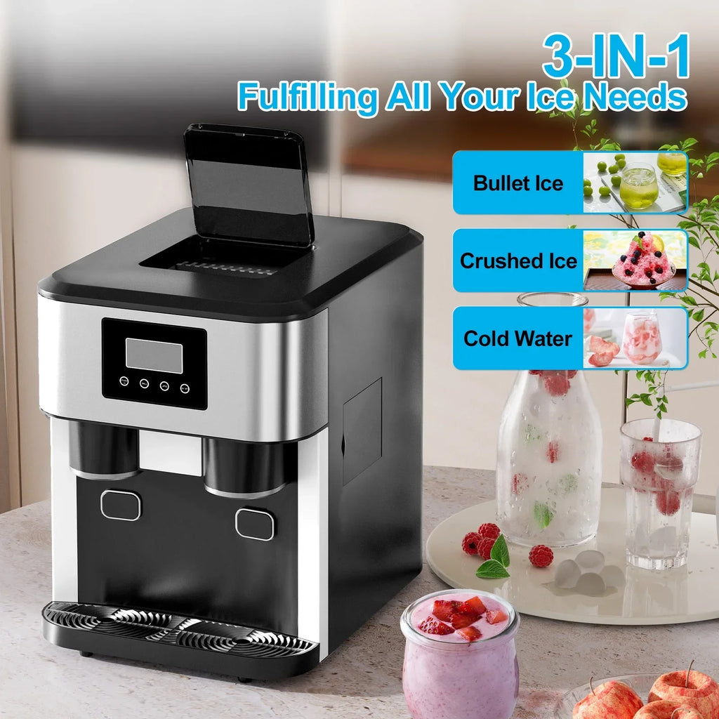 2026 NewTABU 40Lbs/24H Countertop Ice Maker Machine,3 in 1 Ice Maker with Water Dispenser,Crushed Ice,Black