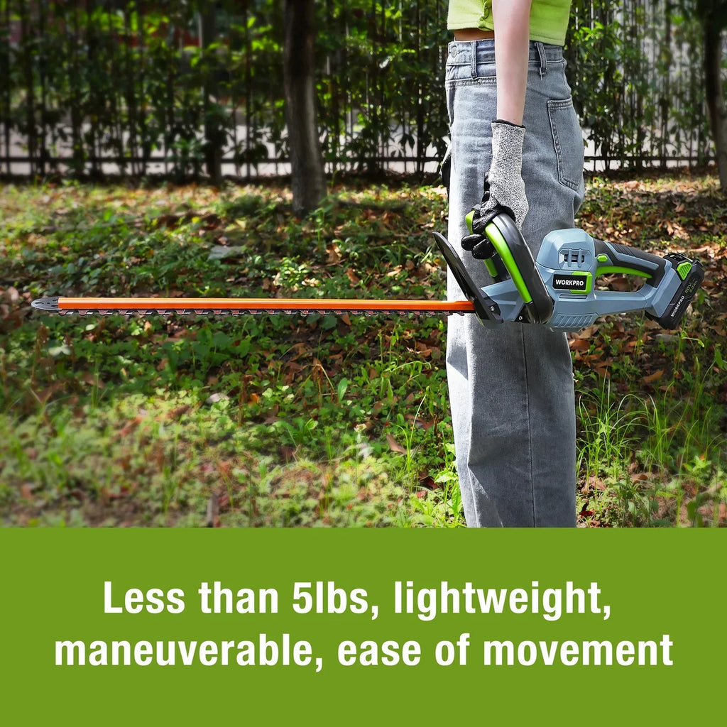 2026 NewWORKPRO 20V Cordless Hedge Trimmer, 20" Dual Action Blades Electric Hedge Trimmer, with Battery and Charger