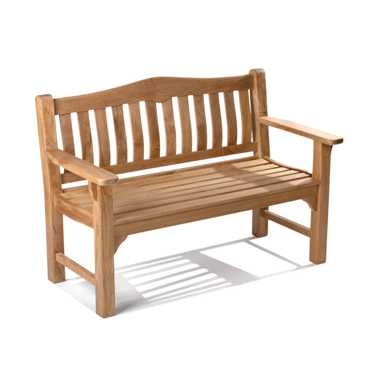2026 NewAsh & Ember Hawthorne Grade A Teak 53" Bench, Seats 2 People Comfortably, Weather Resistant Indoor Outdoor Solid Wood Patio Furniture with Tightly Spaced Slats, Bowed Back, Armrests