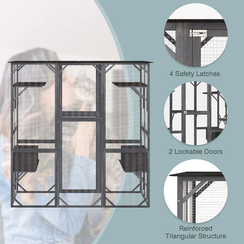 2026 Casa para gatos grande de 180 cm de altura, recinto exterior para gatos, caseta para gatos con acceso directo, jaula de madera para gatos con 7 plataformas.