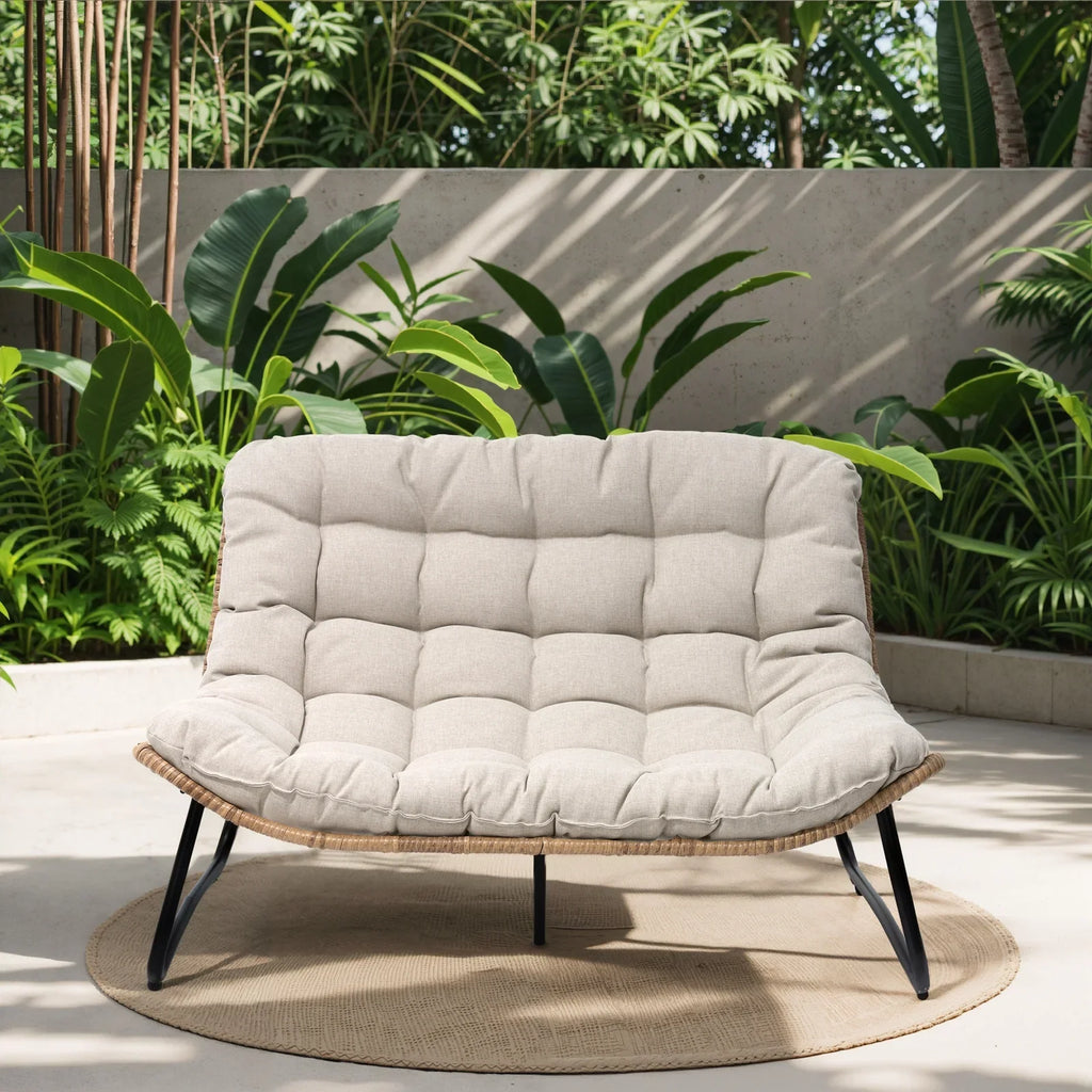 2026 NewCrestlive Products Patio Loveseat, All-Weather Rattan Large Furniture with Soft Cushions, Outdoor Loveseat for Balcony, Poolside, Backyard (Beige)