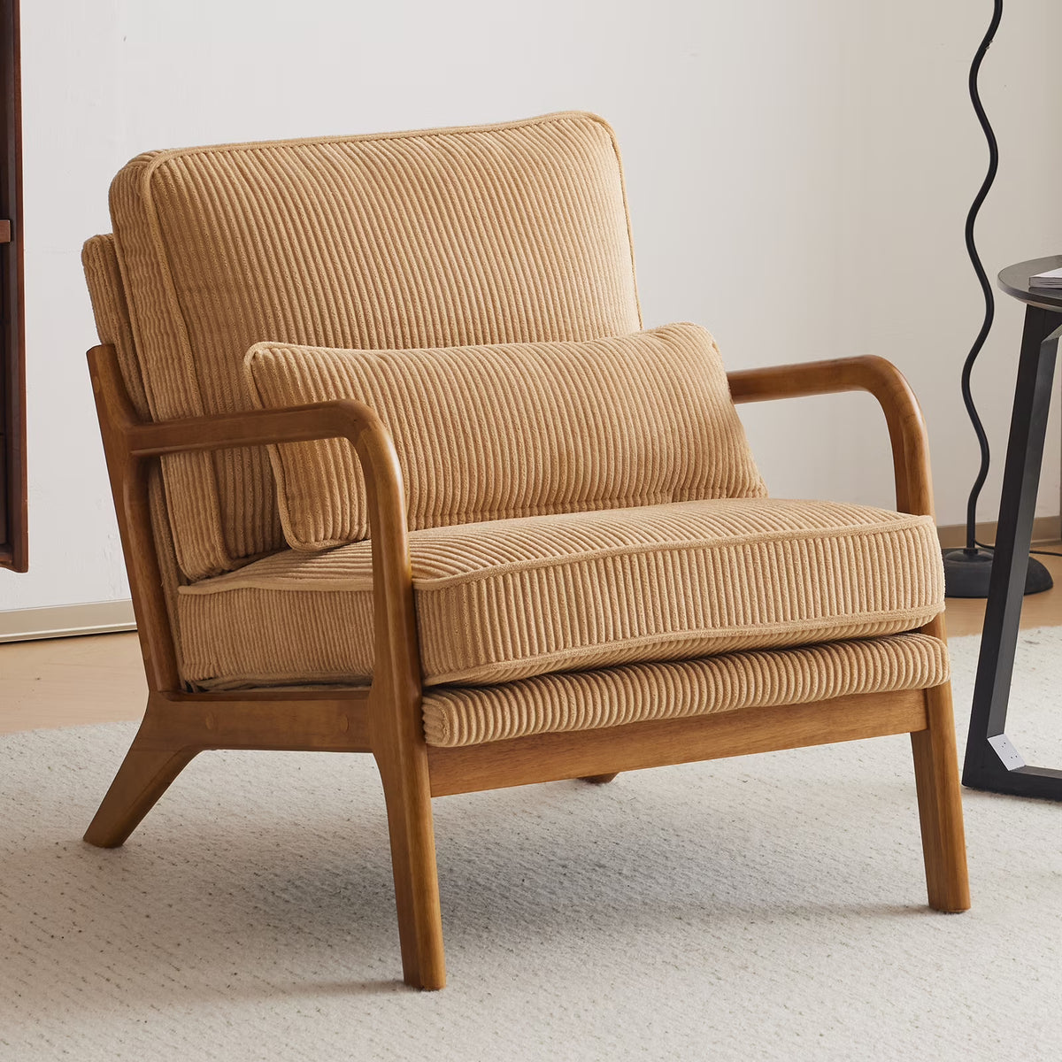 2026 NewKtaxon Accent Chair Corduroy Upholstered Armchair, Reading Club Chair with Pillow and Solid Wood Frame for Living Room Bedroom Furniture Off White