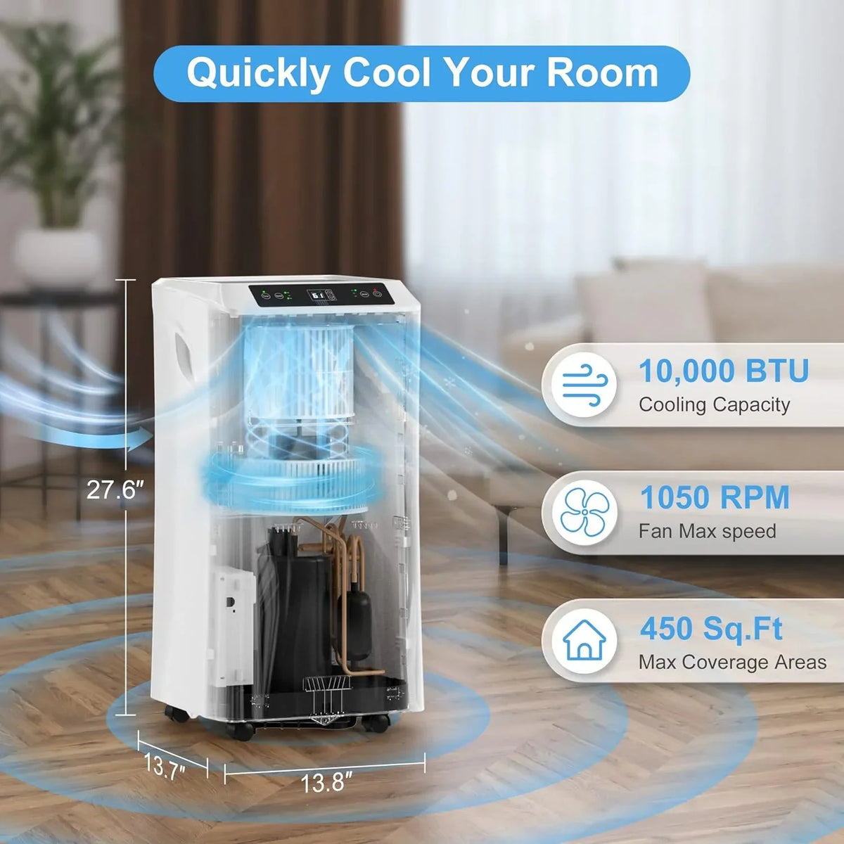 2026 New10,000 BTU Portable Air Conditioners Smart WIFI Remote Control, 3-in-1 Portable AC Unit, Dehumidifier and Fan
