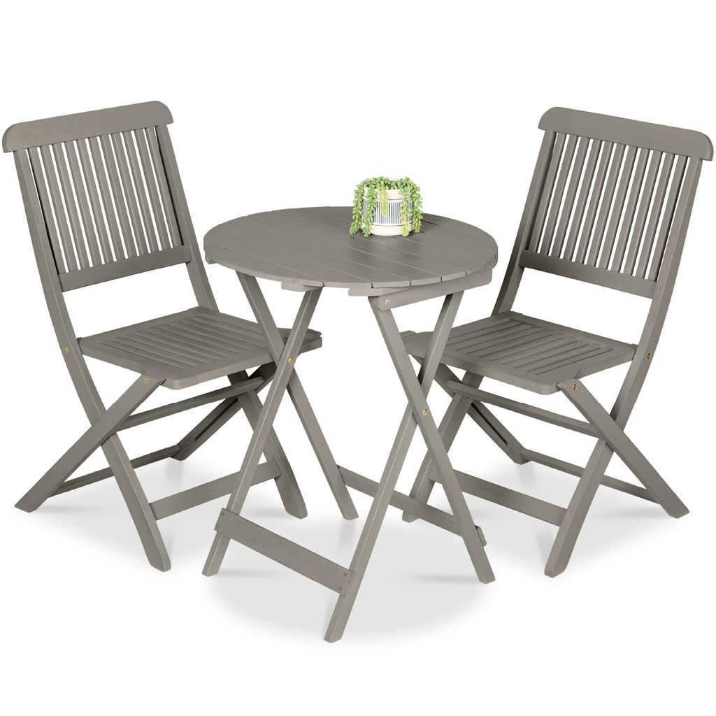 2026 NewBest Choice Products 3-Piece Acacia Wood Bistro Set, Folding Patio Furniture w/ 2 Chairs, Table - Natural