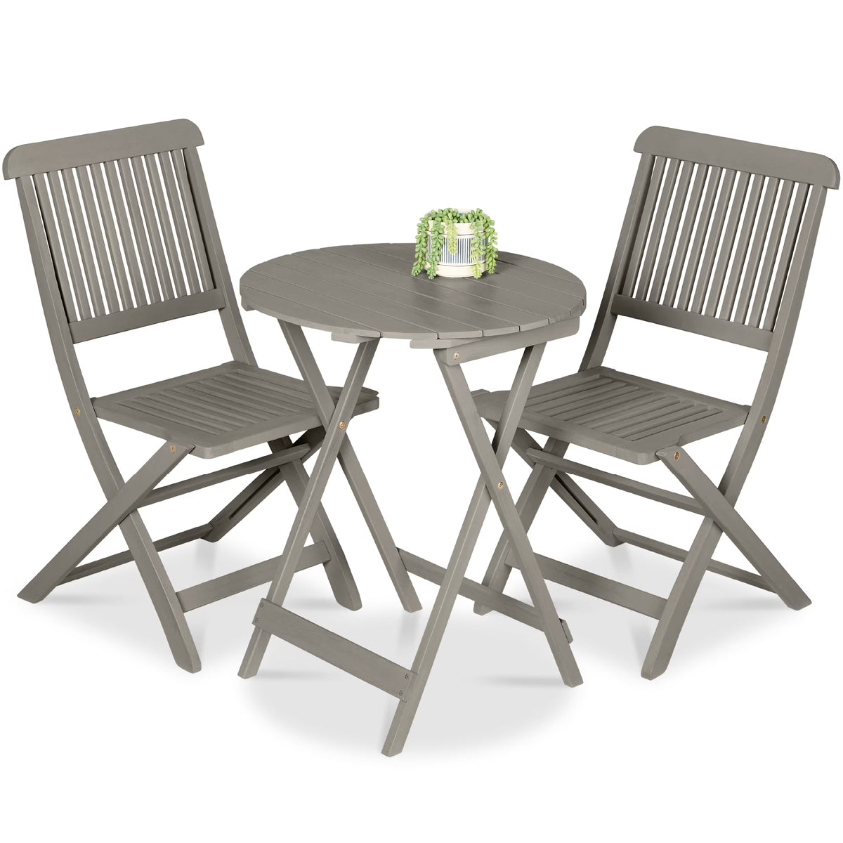 2026 NewBest Choice Products 3-Piece Acacia Wood Bistro Set, Folding Patio Furniture w/ 2 Chairs, Table - Natural