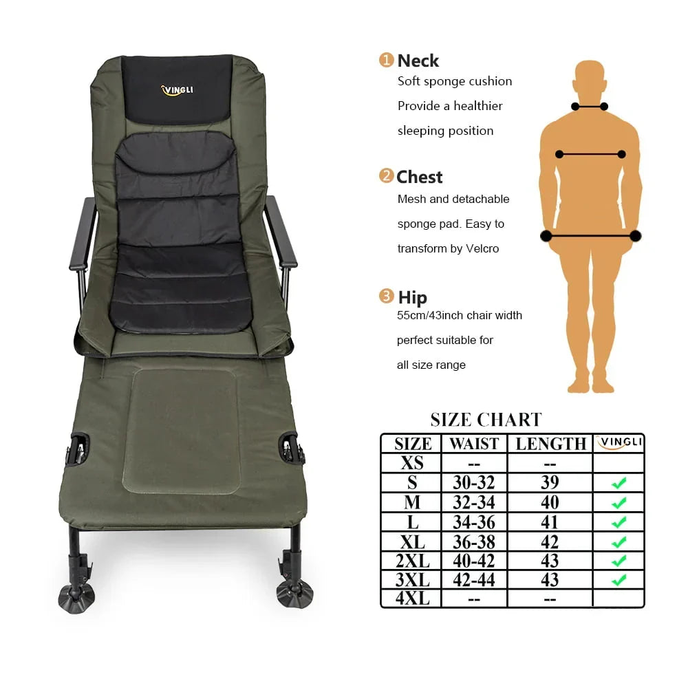2026 NewVINGLI Oversized Fishing Chair with Footrest Support 440 lbs 160° Adjustable Backrest, Black & Army Green