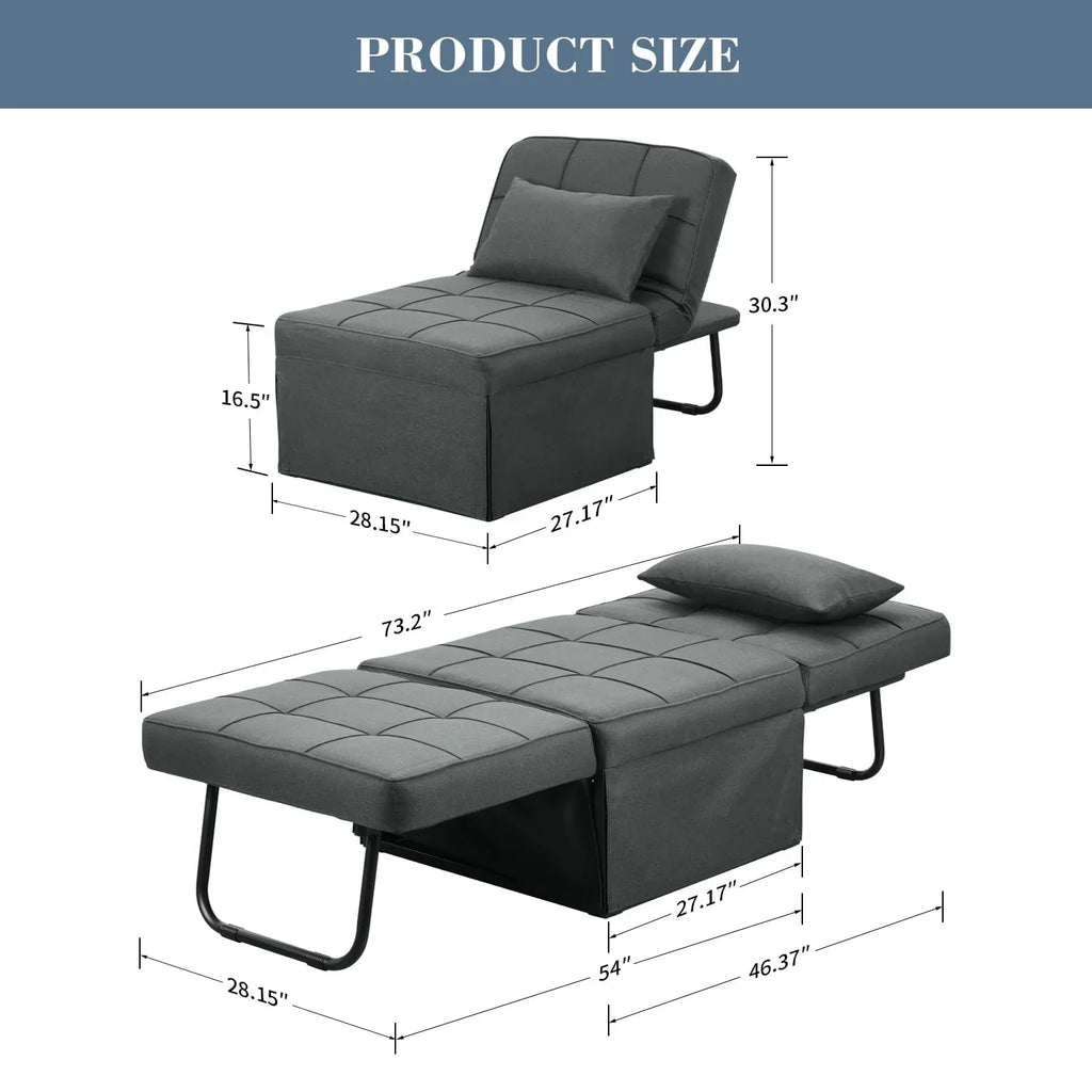 2026 NewAinfox Folding Sofa Bed, 4 in 1 Daybeds Ottoman Chair Lounge Couch for Guest Sleeper, Suitable for Modern Living Room, Bedroom, Small Single Size(Dark Grey)