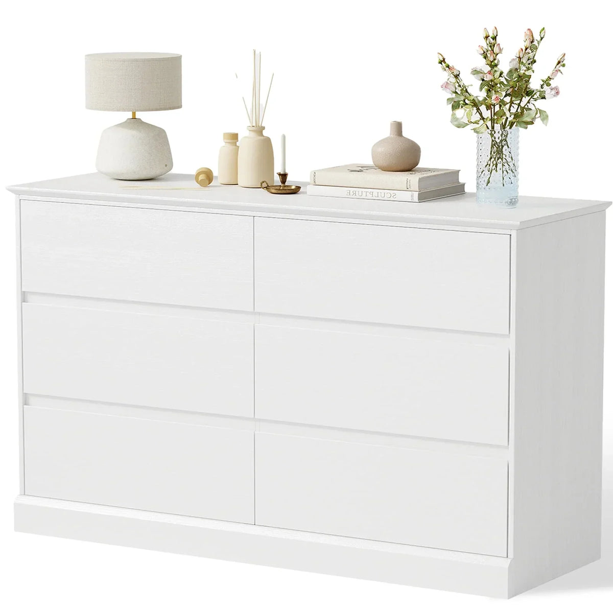 2026 NewWhite Dressers Bedroom Dresser 6 Drawer Storage Chest of Drawers Double Dresser Storage Side Cabinet Room Furniture for Bedroom Living Room