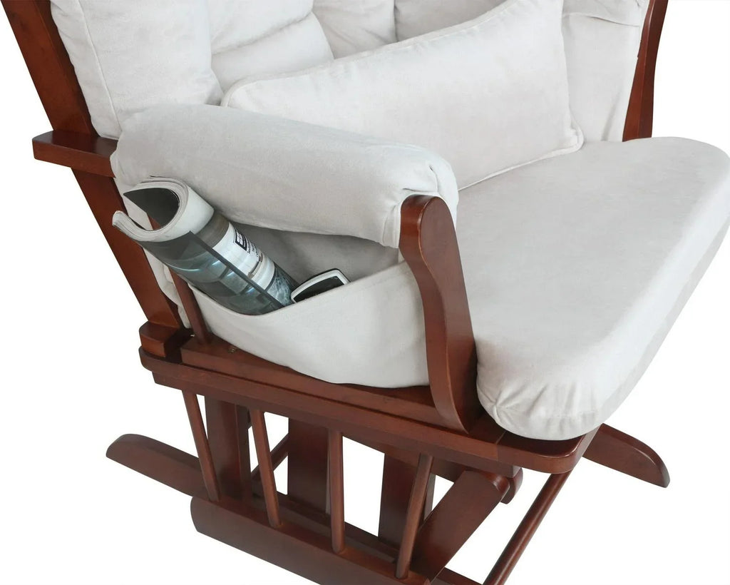 2026 NewAFG Alice Glider and Ottoman with Pillow. Espresso Finish with Beige Cushions