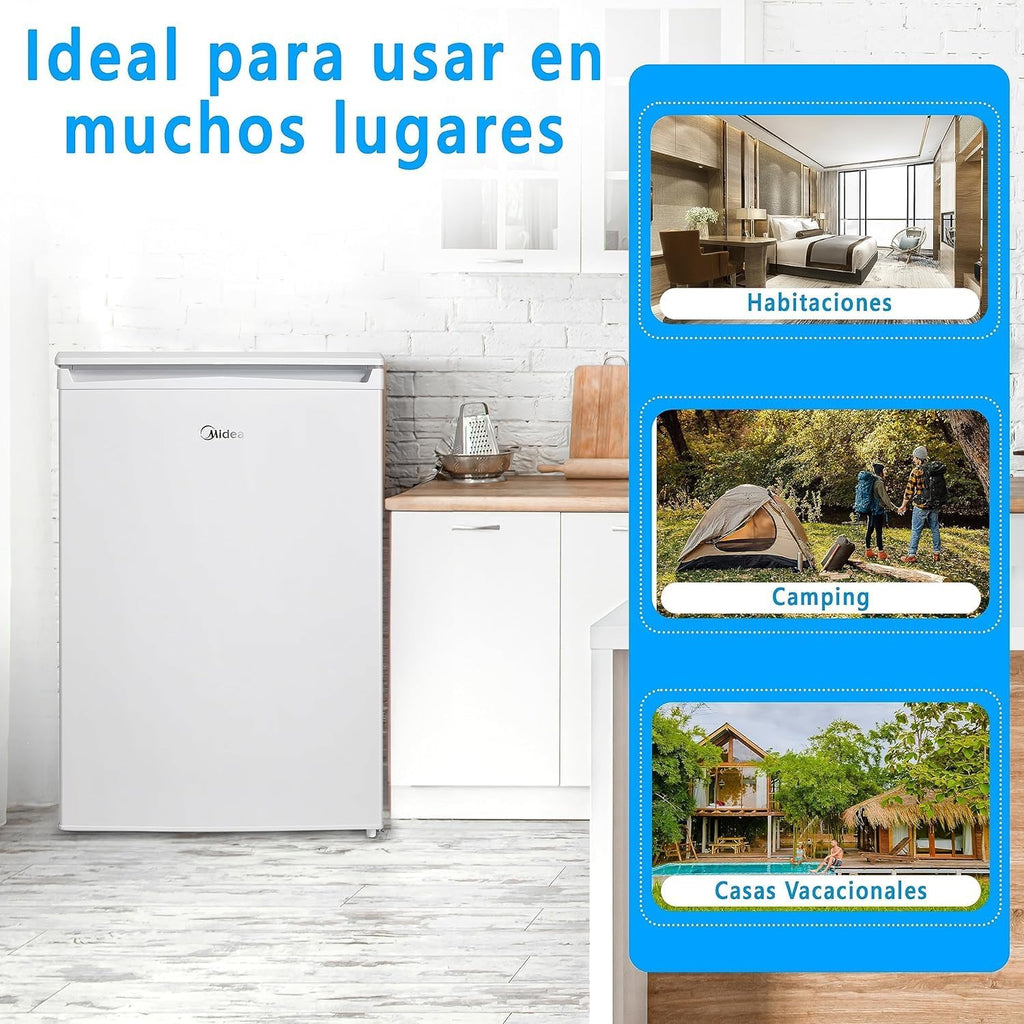 2026 Midea Nevera pequeña 113L con Congelador - Mini frigorífico pequeño para la Habitación/Caravana/Camping - Mini Bar Bajo Consumo - Frigorifico Bajo Encimera Silencioso 39dB + Congelador -16º/-24º