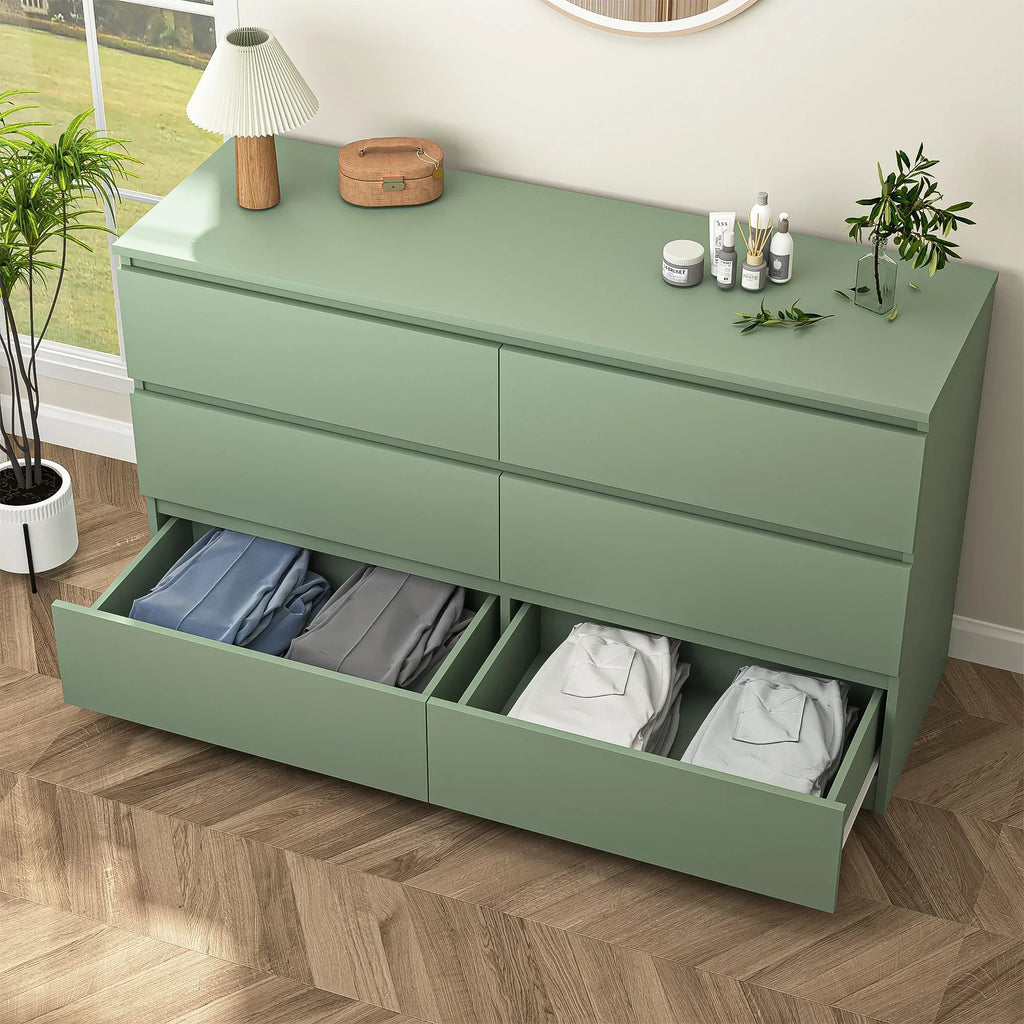 2026 NewResenkos Modern Mid Century 6 Drawer Wide Dressers Chests for Bedroom, Chest of Drawer Organizer Grey