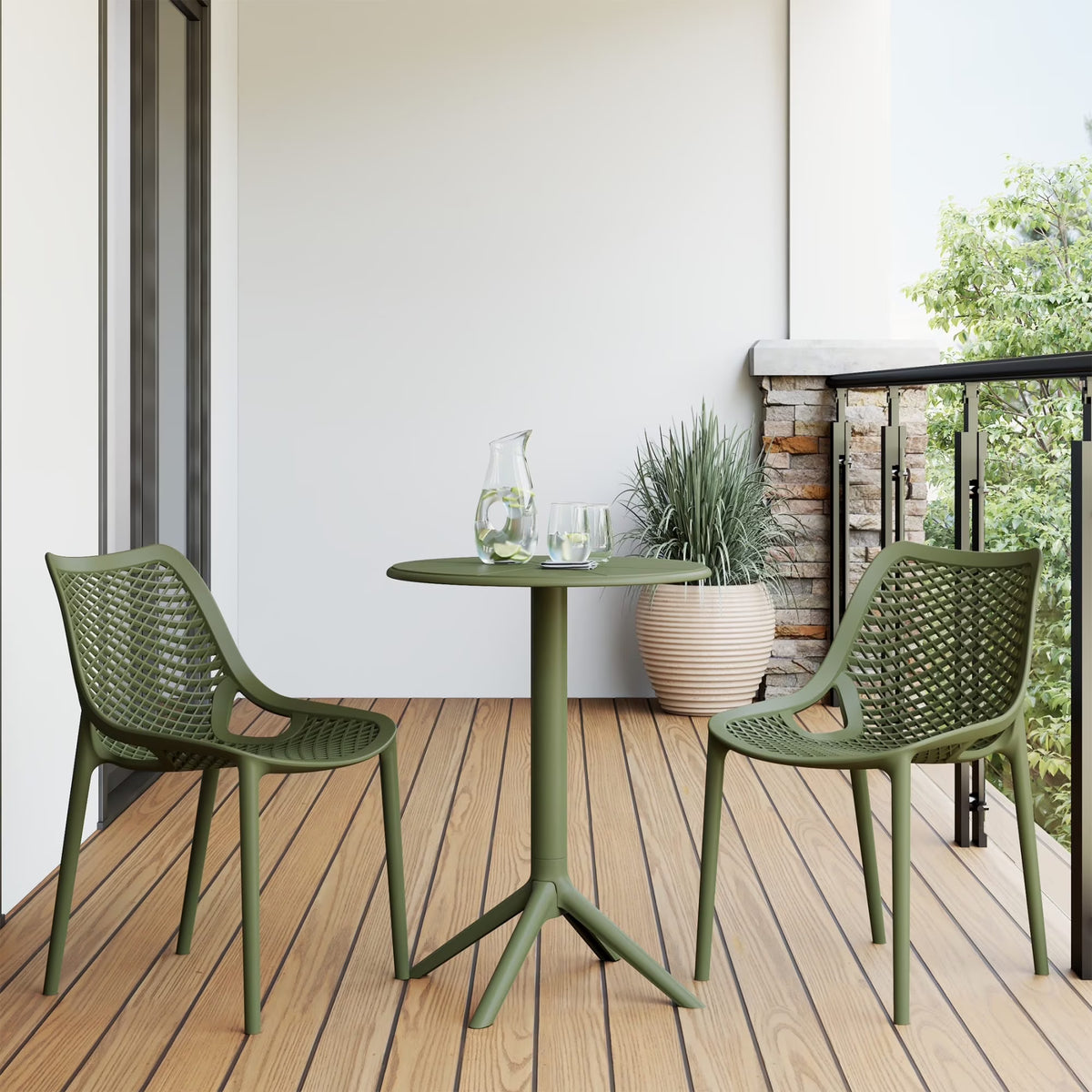 2026 NewWestinTrends Playa 3-Piece Outdoor Resin Patio Bistro Set with Stackable Patio Dining Side Chairs, Olive Green