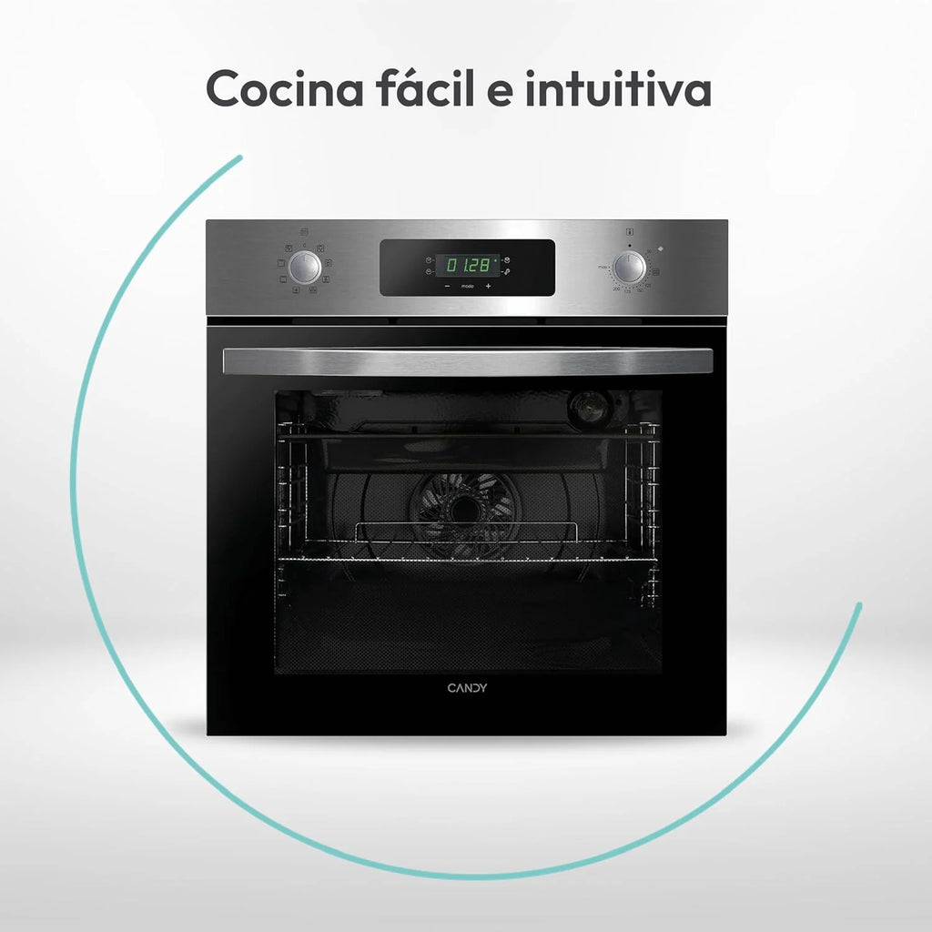 2026 Candy FIDCP X625 L, Horno Multifunción, 70L, Bandeja y Rejilla, Limpieza Aquactiva, Convección Ventilador radial, 8 Funciones, Display Timer Touch, Mandos Push&Pull, Puerta 2 Cristales, Inox y Negro