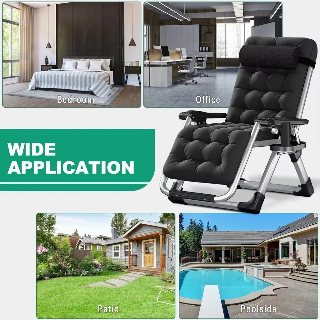 2026 NewNAIZEA 2 Pack Zero Gravity Chair, Foldable Portable Lawn Recliner with Cushion, Headrest, Cup Holder, Black