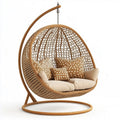 2026 Silla Colgante para Exterior de Ratán Sintético Marrón/Beige con Cojines de Poliéster 120 cm
