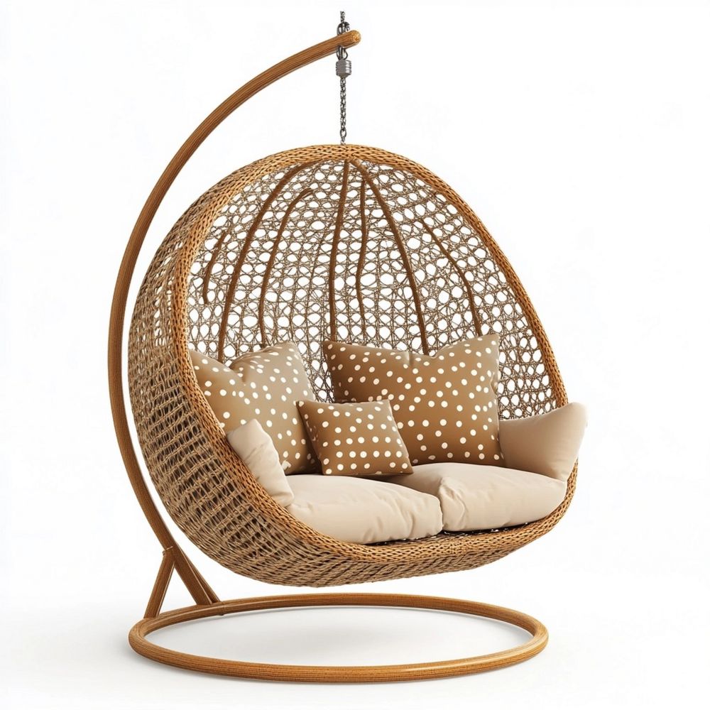 2026 Silla Colgante para Exterior de Ratán Sintético Marrón/Beige con Cojines de Poliéster 120 cm