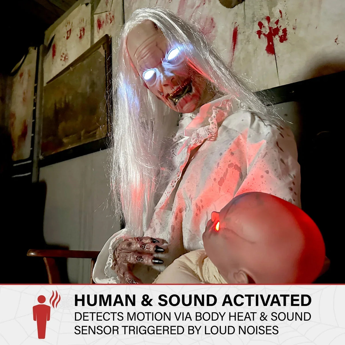 2026 NewHaunted Hill Farm 2.9 ft Animatronic Gravely Granny by Tekky Halloween Decoration with Motion-Activated Sounds, HHGRVLYGRNY-1FLSA