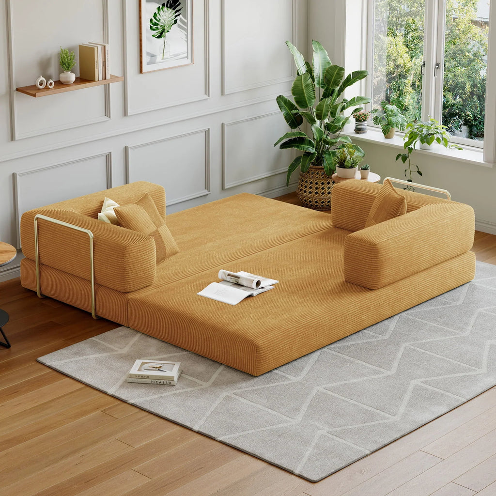 2026 NewConvertible Sleeper Sofa Bed,Compressed Floor Boneless Couch,Modular Modern Corduroy Sofa for Living Room Bedroom -with Fixed-Shape Frame and Support Armrest,Easy Assembly(Green)