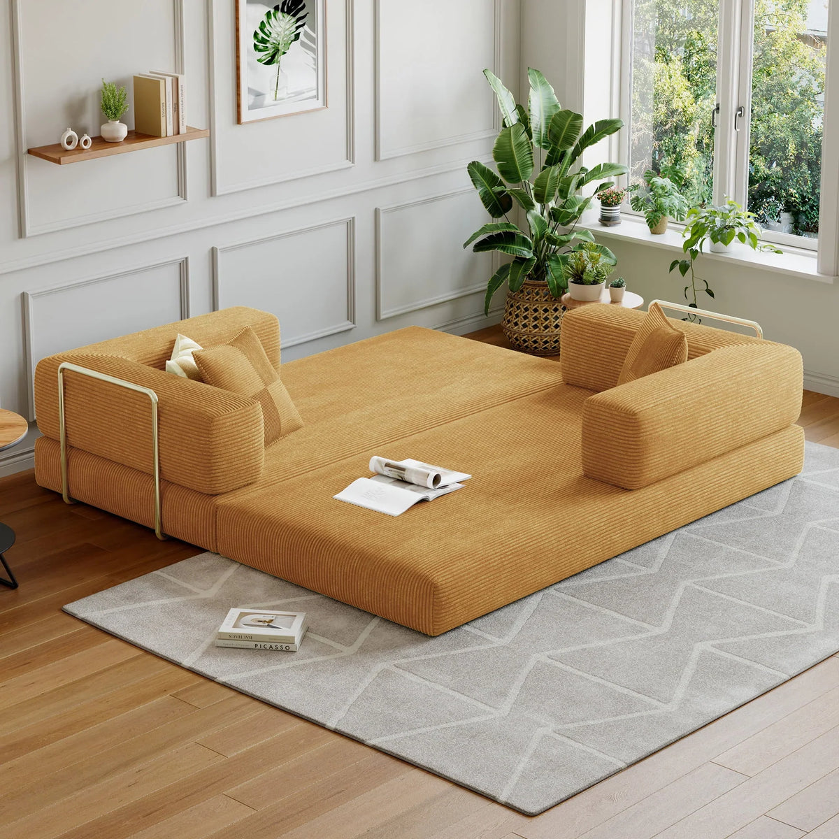 2026 NewConvertible Sleeper Sofa Bed,Compressed Floor Boneless Couch,Modular Modern Corduroy Sofa for Living Room Bedroom -with Fixed-Shape Frame and Support Armrest,Easy Assembly(Green)