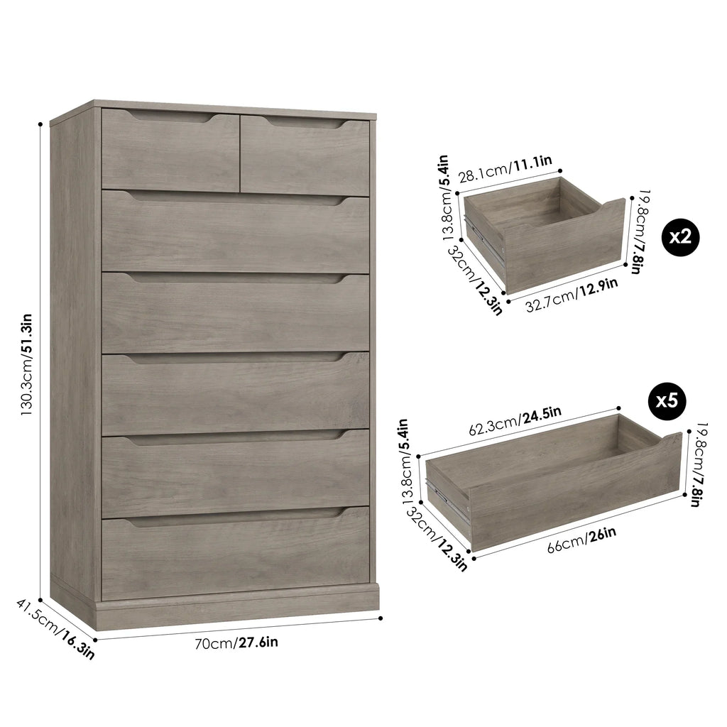 2026 NewHomfa 7 Drawer White Dresser, 51.3"H Wood Storage Cabinet with Upgraded Stable Base, Vertical Chest for Bedroom Living Room
