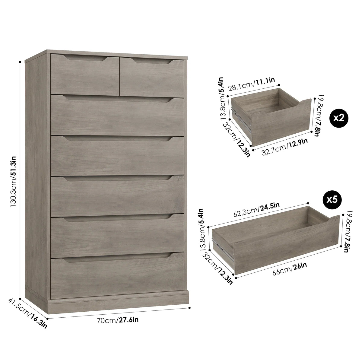 2026 NewHomfa 7 Drawer White Dresser, 51.3"H Wood Storage Cabinet with Upgraded Stable Base, Vertical Chest for Bedroom Living Room