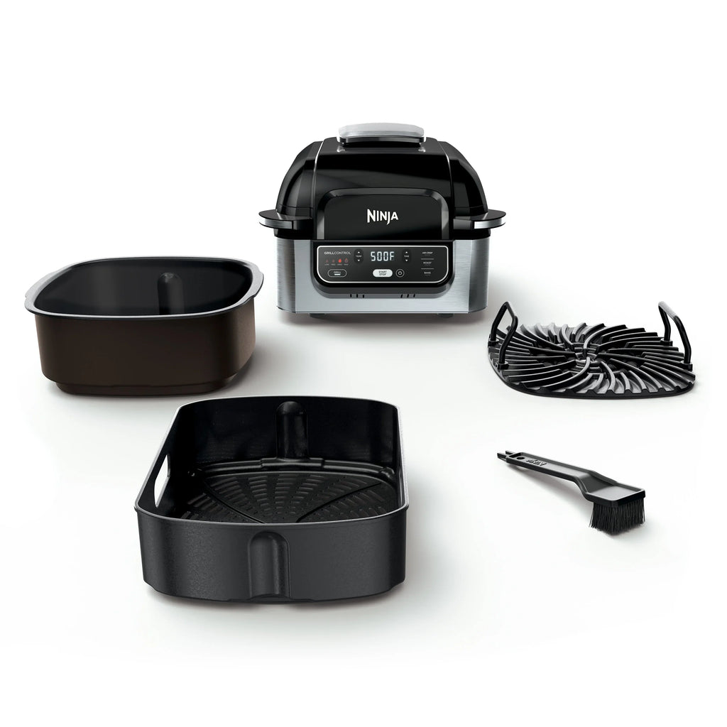 2026 NewNinja Foodi 4-in-1 Indoor Grill with 4-Qt Air Fryer, Roast, Bake, & Cyclonic Grilling Technology, Black/Stainless