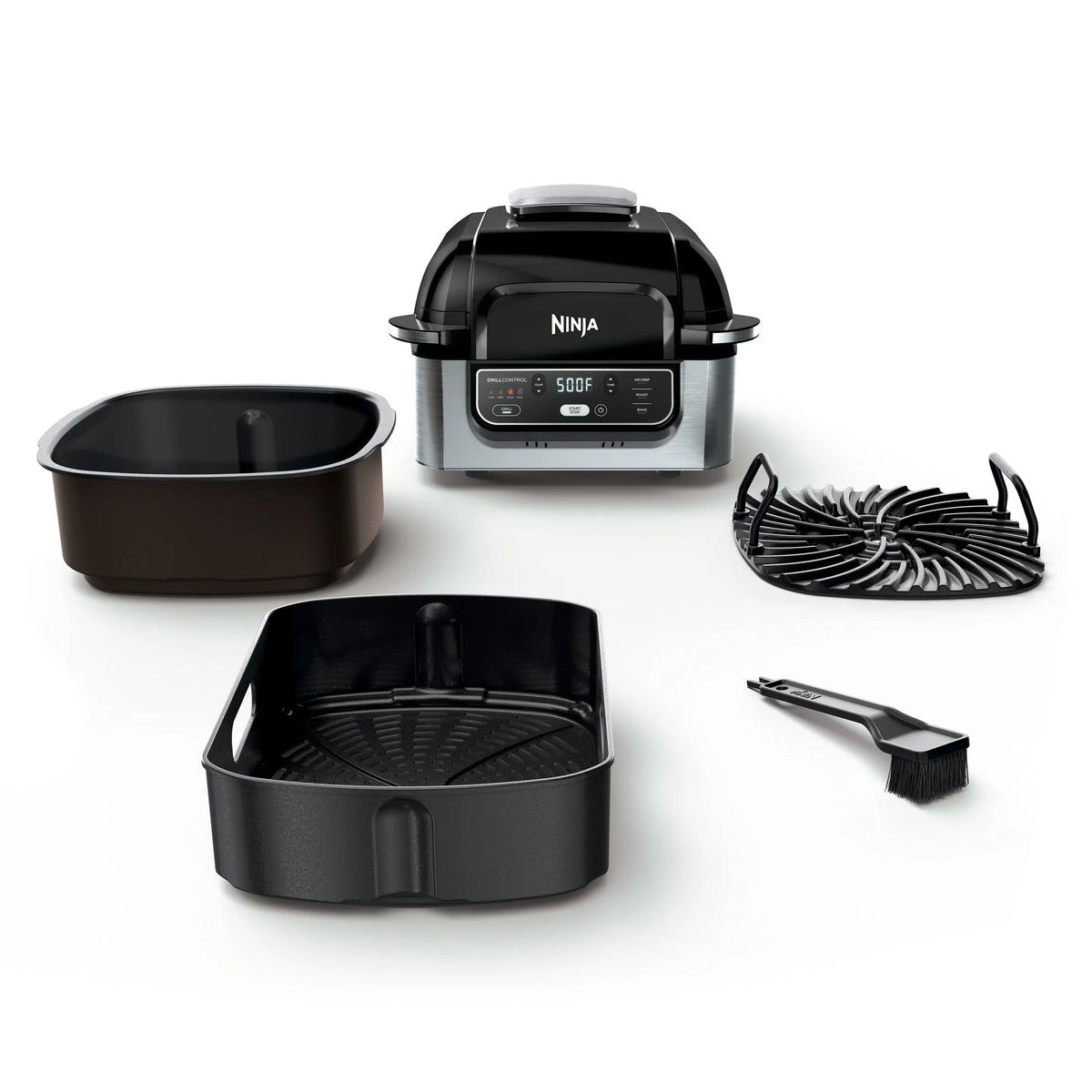 2026 NewNinja Foodi 4-in-1 Indoor Grill with 4-Qt Air Fryer, Roast, Bake, & Cyclonic Grilling Technology, Black/Stainless