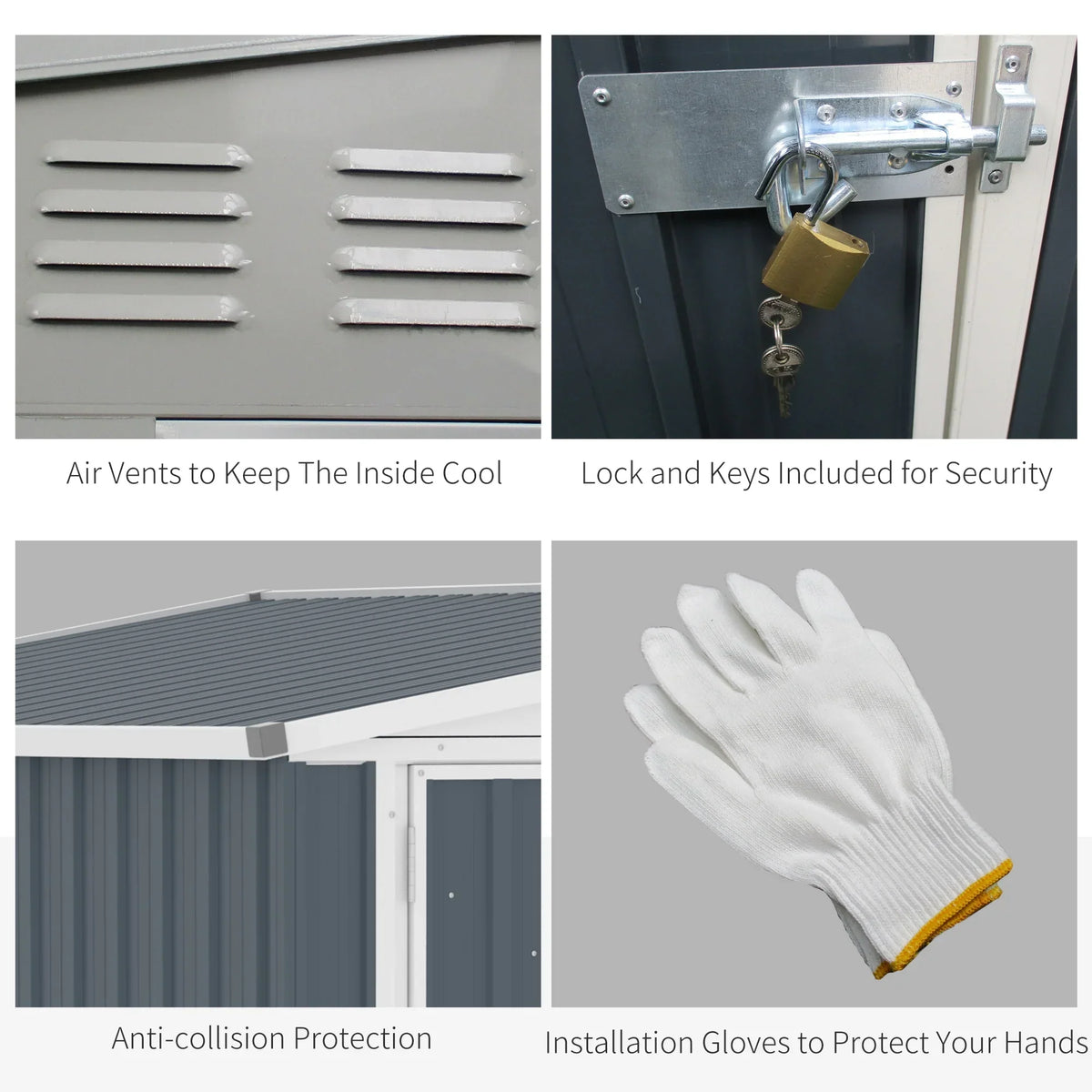 2026 NewOutsunny 4' x 7.6' Storage Shed, Galvanized, Locking, Gray