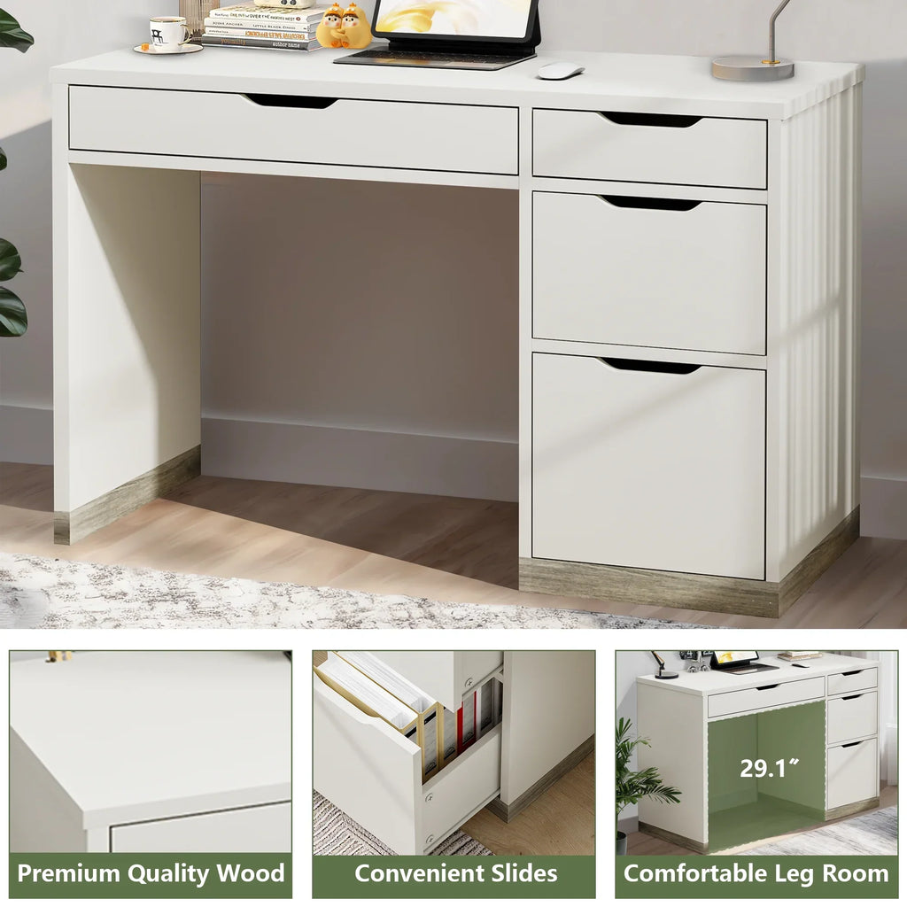 2026 NewDreamCurship White Desk with Drawers, Modern Computer Desk with File Drawers, Home Office Study Writing Desk with Storage, White