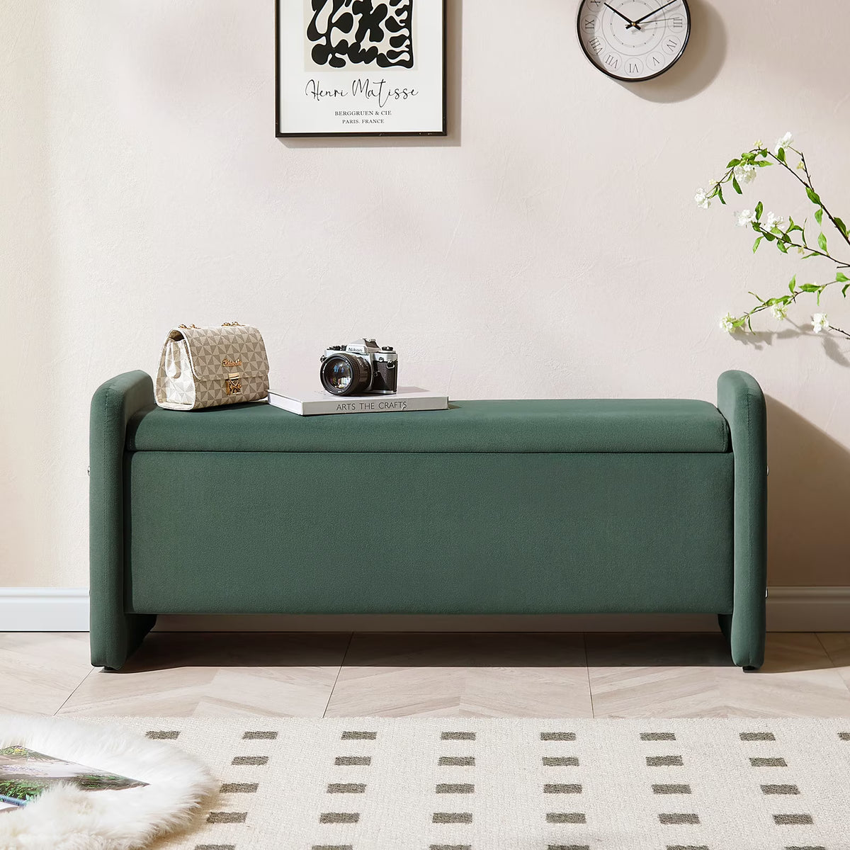 2026 NewPinmoco 44" Storage Ottoman Bench, Upholstered Entryway Bench with Storage End of Bed Bench for Bedroom& Living Room, Corduroy Gray