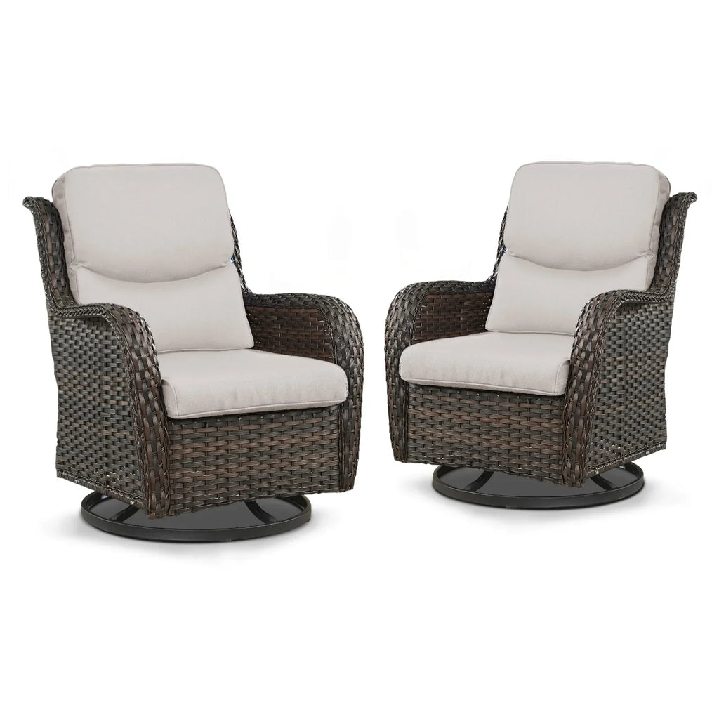 2026 NewPOCASSY Patio Swivel Chairs, Outdoor Wicker Swivel Glider Rocking Chairs with High Back and Thick Cushions for Porch Deck - Set of 2, Beige