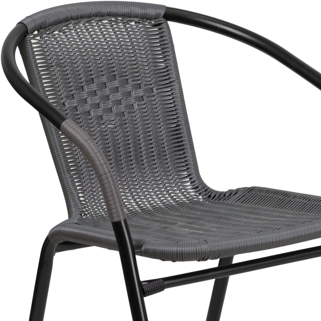 2026 NewEmma + Oliver Indoor/Outdoor Stacking Rattan Restaurant Patio Chairs, Set of 2, Gray