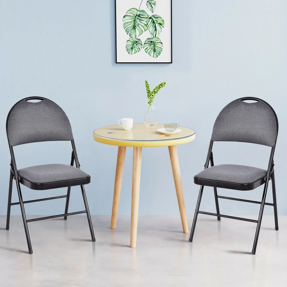 2026 NewCostway Set of 6 Folding Chairs Fabric Upholstered Padded Seat Metal Frame Home Office Beige