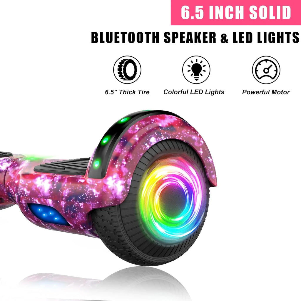 2026 Hoverboard con asiento, tabla flotante autoequilibrada de 6,5" con altavoces Bluetooth y luces LED para niños y adultos