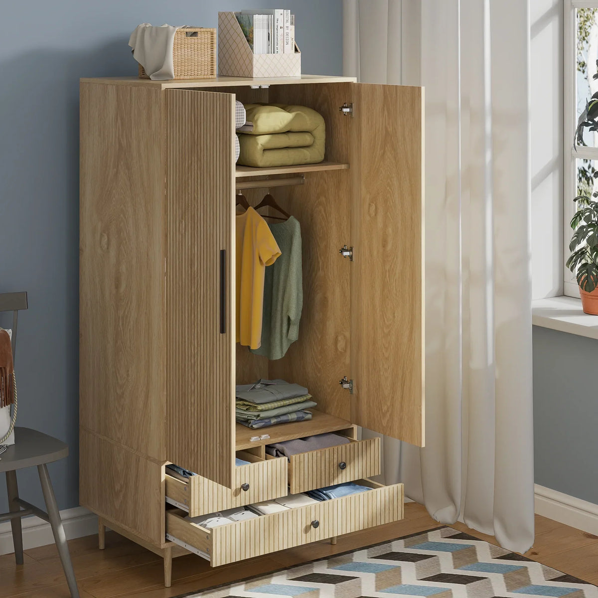 2026 NewArmoire Wardrobe Closet, Closet Wardrobe Cabinet with Drawers and Hanging Rail for Bedroom, White