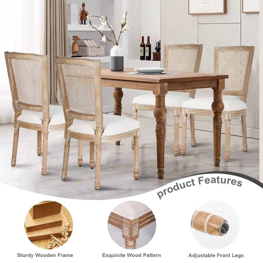 2026 NewFrench Dining Chairs Set of 2 Beige Natural Fabric Round Back with Solid Wood Legs and Frame for Bedroom Dining Room Kitchen